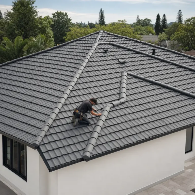 Close detail of a finished clay tile roof