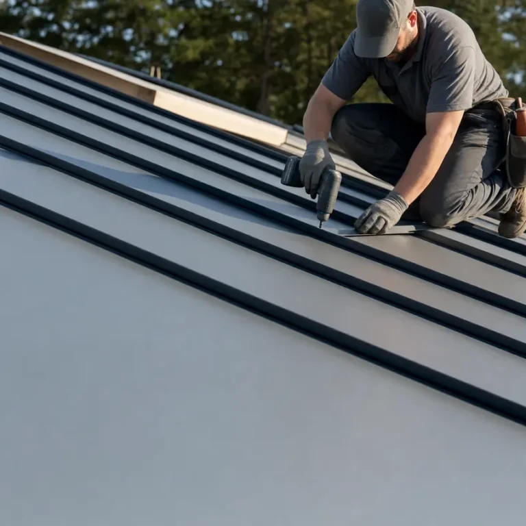 Close detail of a standing seam metal roof