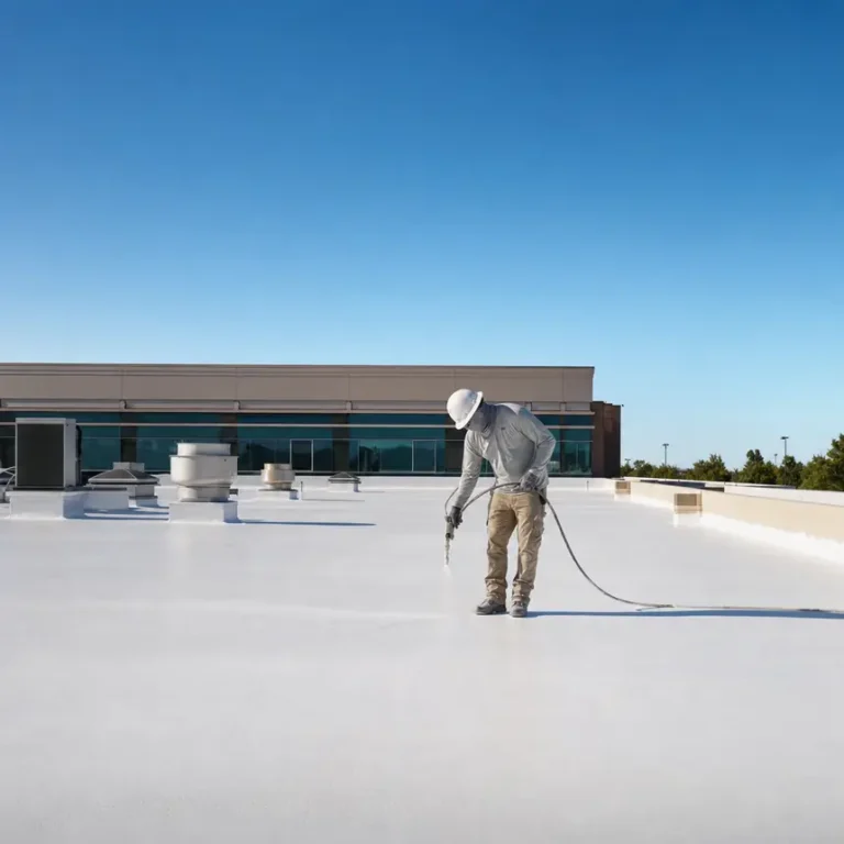 Low-slope home with a white polyurethane foam roof